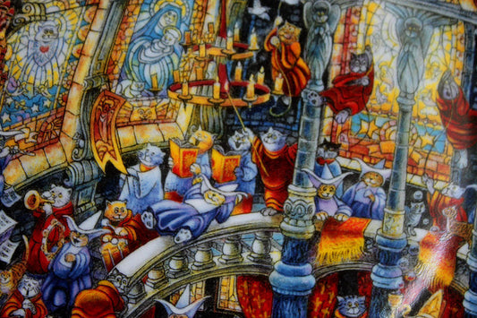 Holy Cats Plate by Bill Bell - Hand Painted Fairy Cat Scenes Inside a Castle