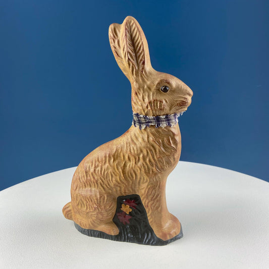 Brown Rustic Bunny Rabbit Figurine with Plead Bow. Hand-Painted Easter Display. Spring Celebration. Modern Farmhouse. Dining Room Decor.