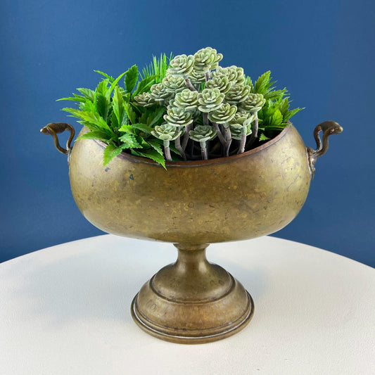 Antique Hand Hammered Brass & Copper Jardiniere Footed Flower Pot Vase. Herb Growing Container. Rustic Table Decor. 19th C Imperial Russia.