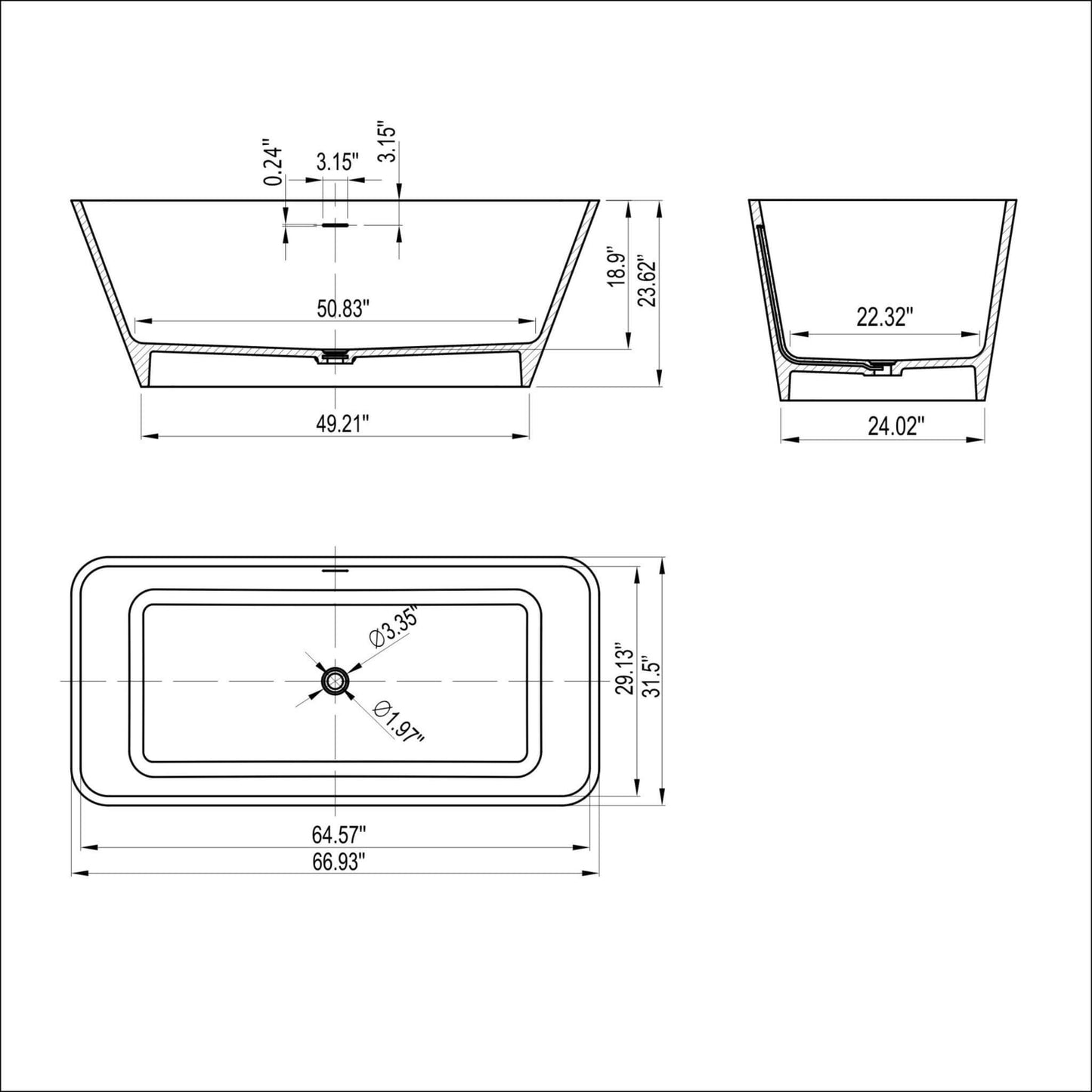 Nuvia 67-Inch Luxury Freestanding Solid Surface Soaking Bathtub (SAK51920)