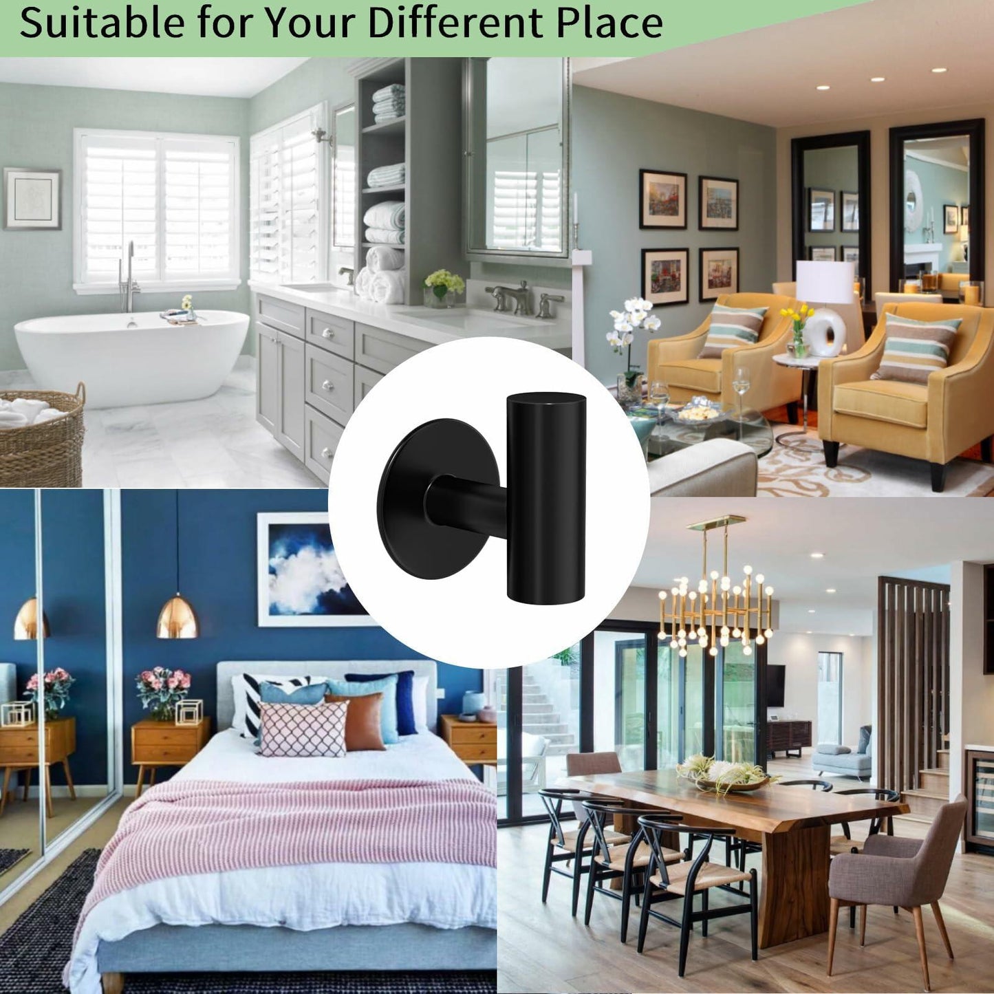 2 Pack Matte Black Stainless Steel Towel Hooks Waterproof Heavy Duty