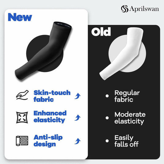 Aprilswan UV Sun Protection Arm Sleeves Non Slip Compression Black 1 Pair