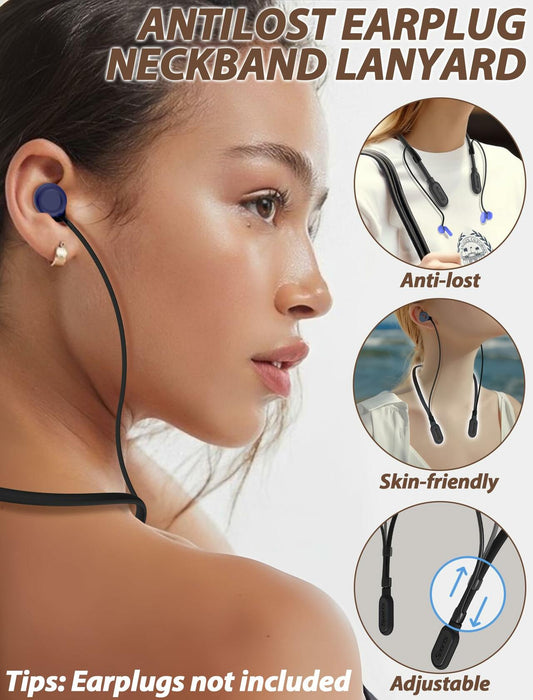 5 Pack Earplugs Cord Lanyard Neckband Safety Strap Black White Red Yellow Cyan