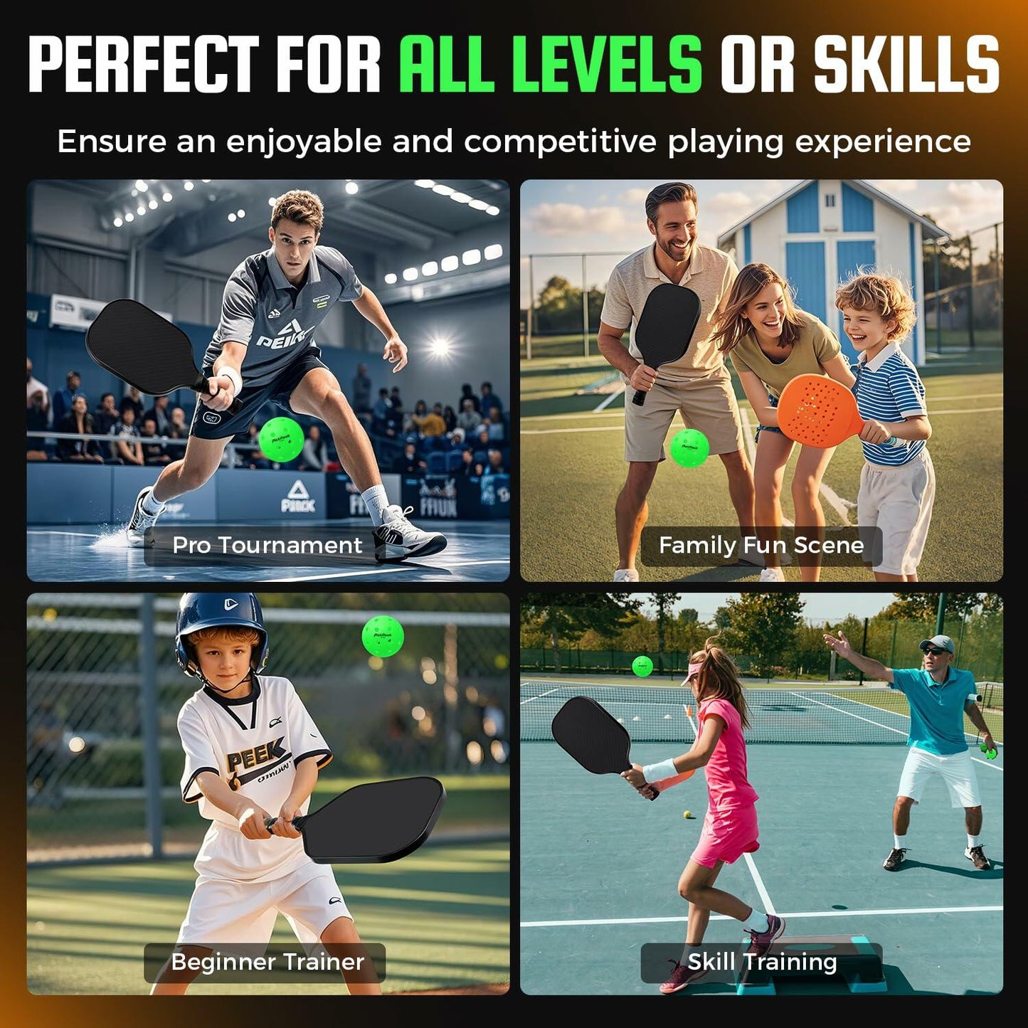 PickPeak Pickleball Balls USAPA Approved 4 or 12 Pack Outdoor P-40 Green