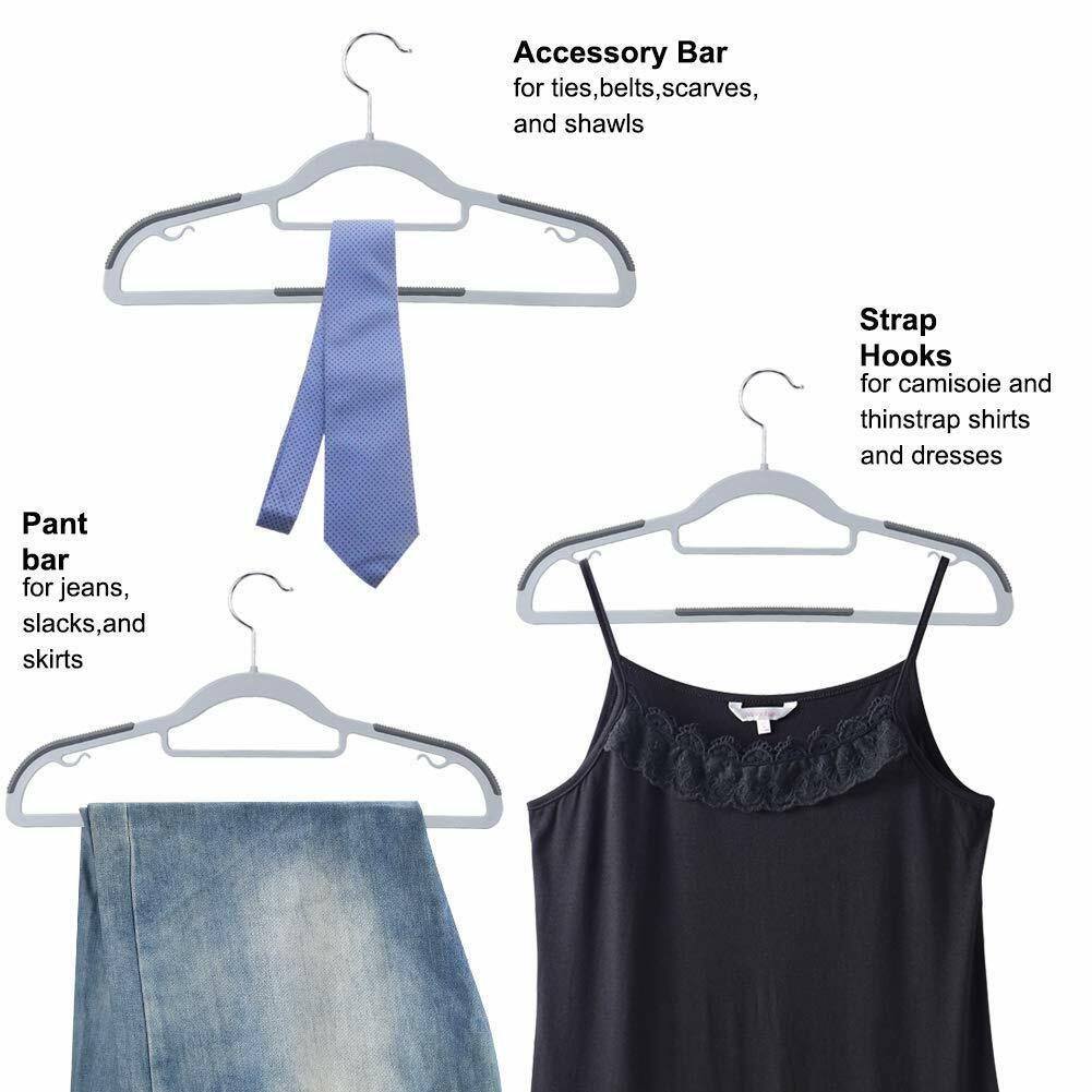 OIKA Plastic Hangers with Tie Rack 16.5in Heavy Duty Non-Slip 30 Pack