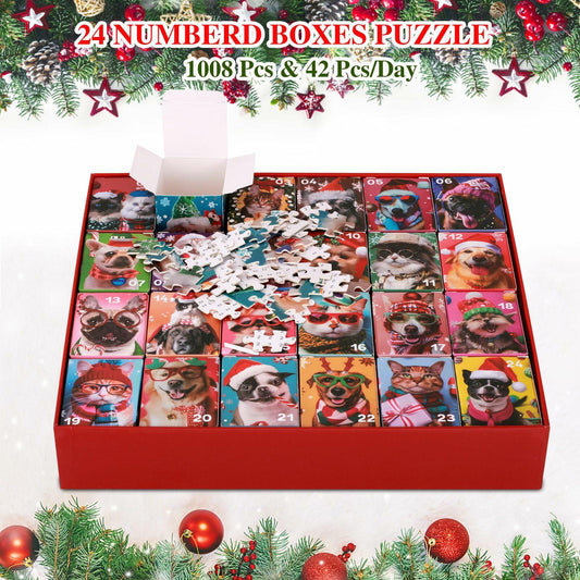 SIXVALA Advent Calendar 2024 Christmas Dogs & Cats Jigsaw Puzzle 1008pcs