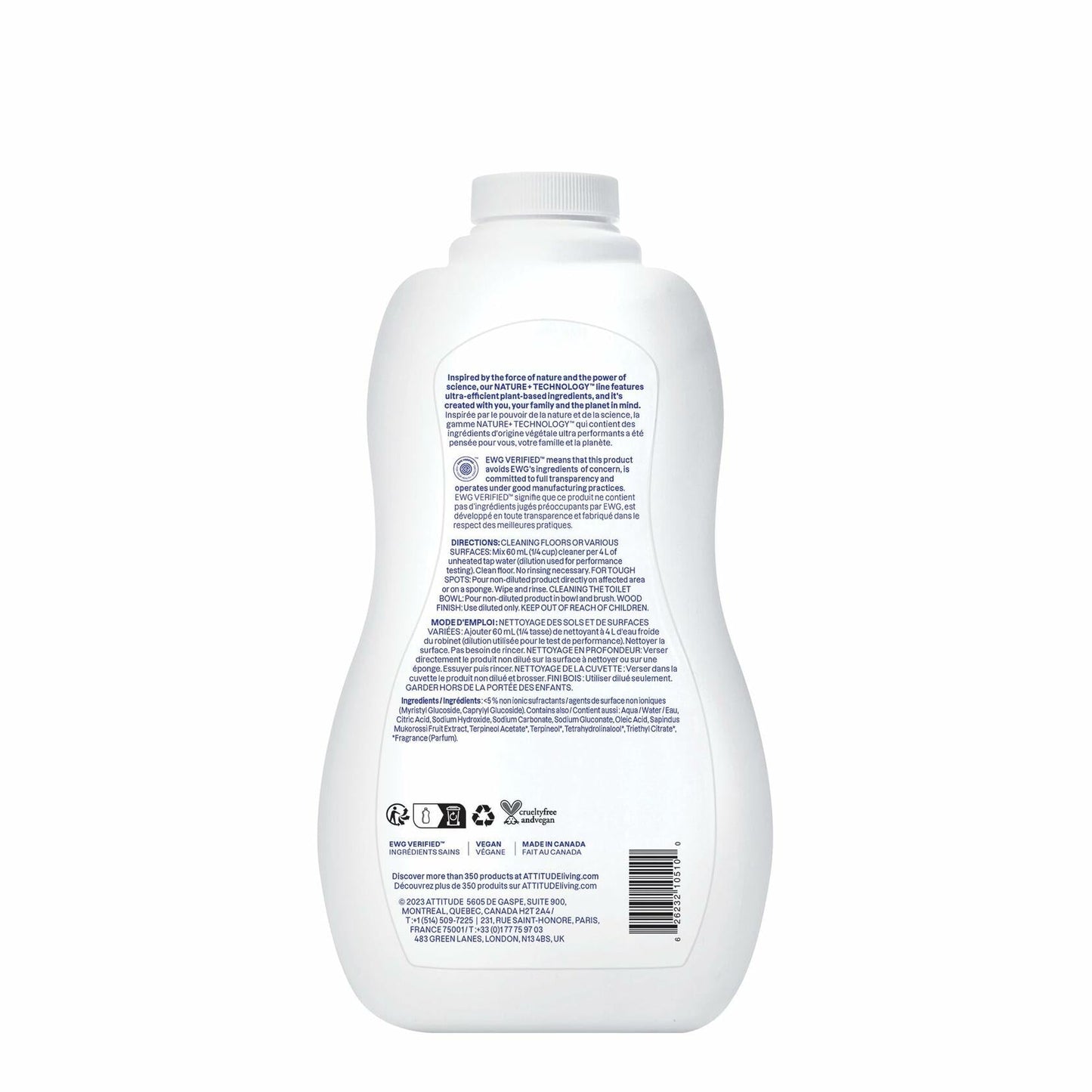 ATTITUDE Floor Cleaner Citrus Zest 35.2oz Vegan Plant-Based EWG Verified