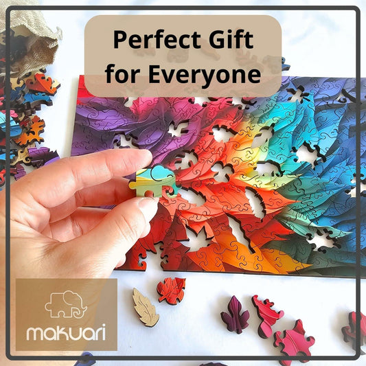 MAKUARI Wooden Puzzle 200 Pieces Rainbow Feathers Colorful Jigsaw Game