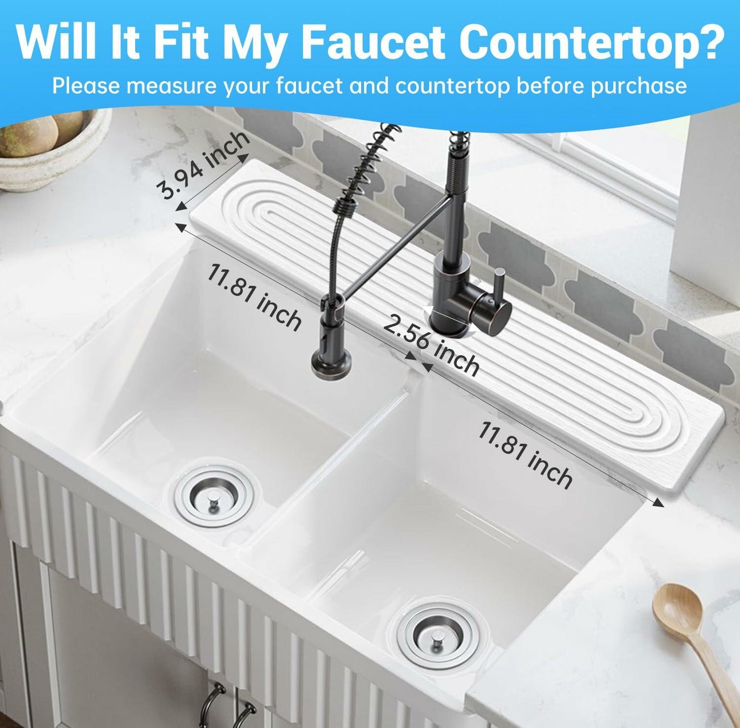 LZMYIVE Faucet Mat Kitchen Sink 24'' White Diatomite Quick Drying Stone Tray