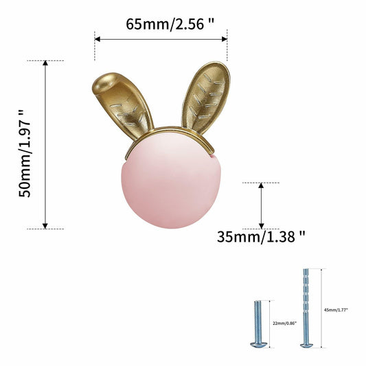 Evionlin 2pcs Pink Rabbit Ceramic Cabinet Knobs Drawer Pulls Kids Room