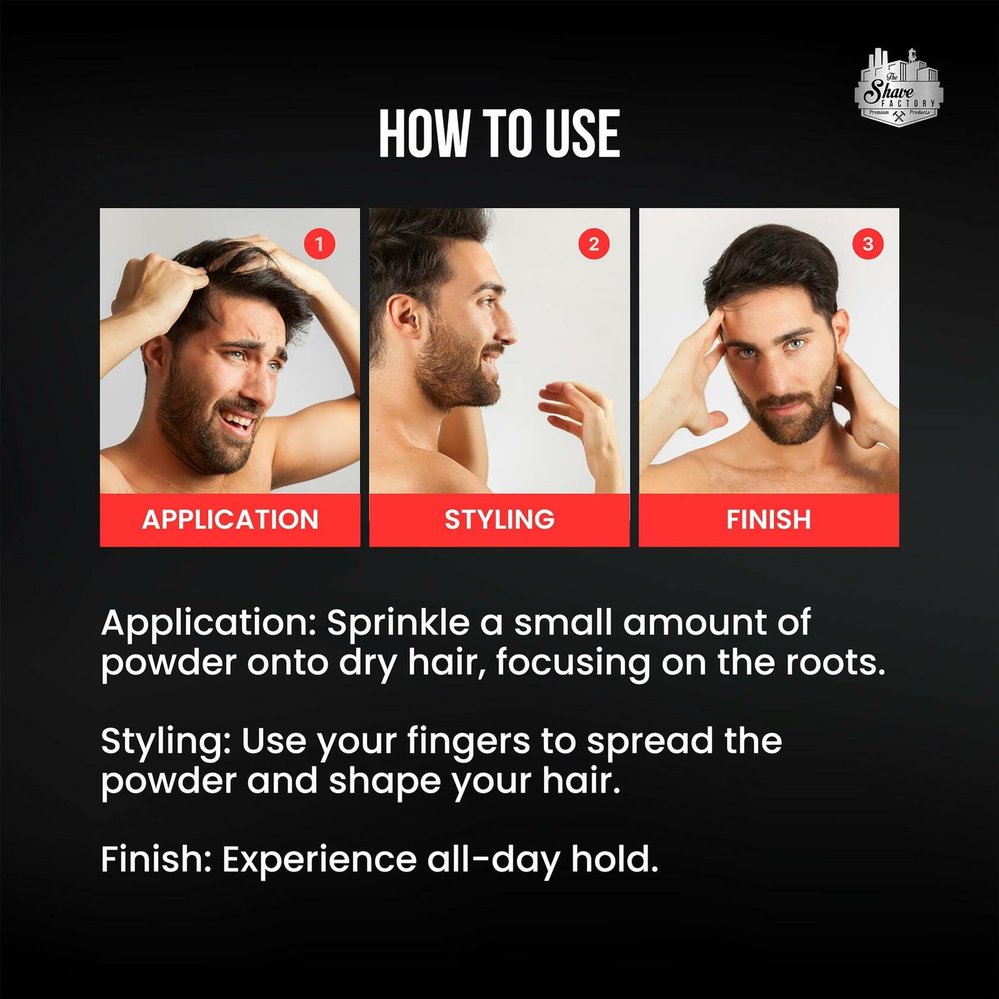 The Shave Factory Hair Styling Powder 20g Mattifying Volumizing 3 Pack Black