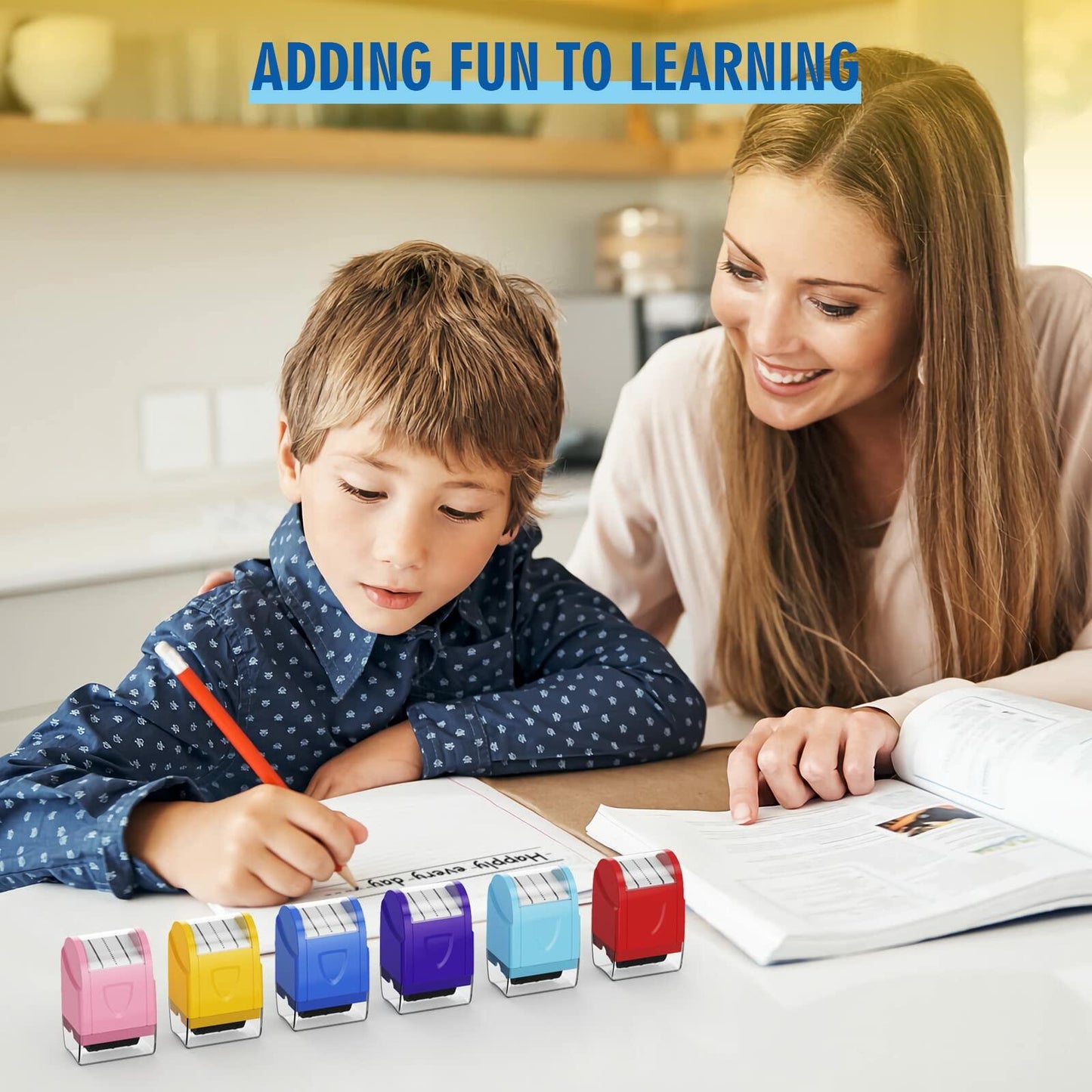 Dashed Handwriting Lines Practice Roller Stamp Self-Inking Red for Teachers