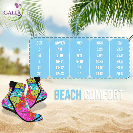 CallaSports Neoprene Beach Socks Water Sand Socks Hawaiian Flowers Size L