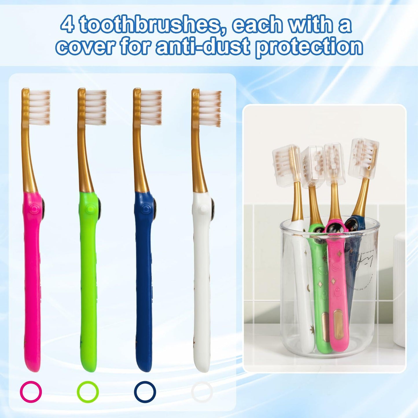 PRASBURR Toddler Toothbrush 4-Pack Galactic Adventures Soft Bristles Age 2-4+