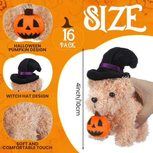Vinsot Halloween Mini Dog Plush Toys 16pcs Bat Pumpkin 4" White Apricot Brown