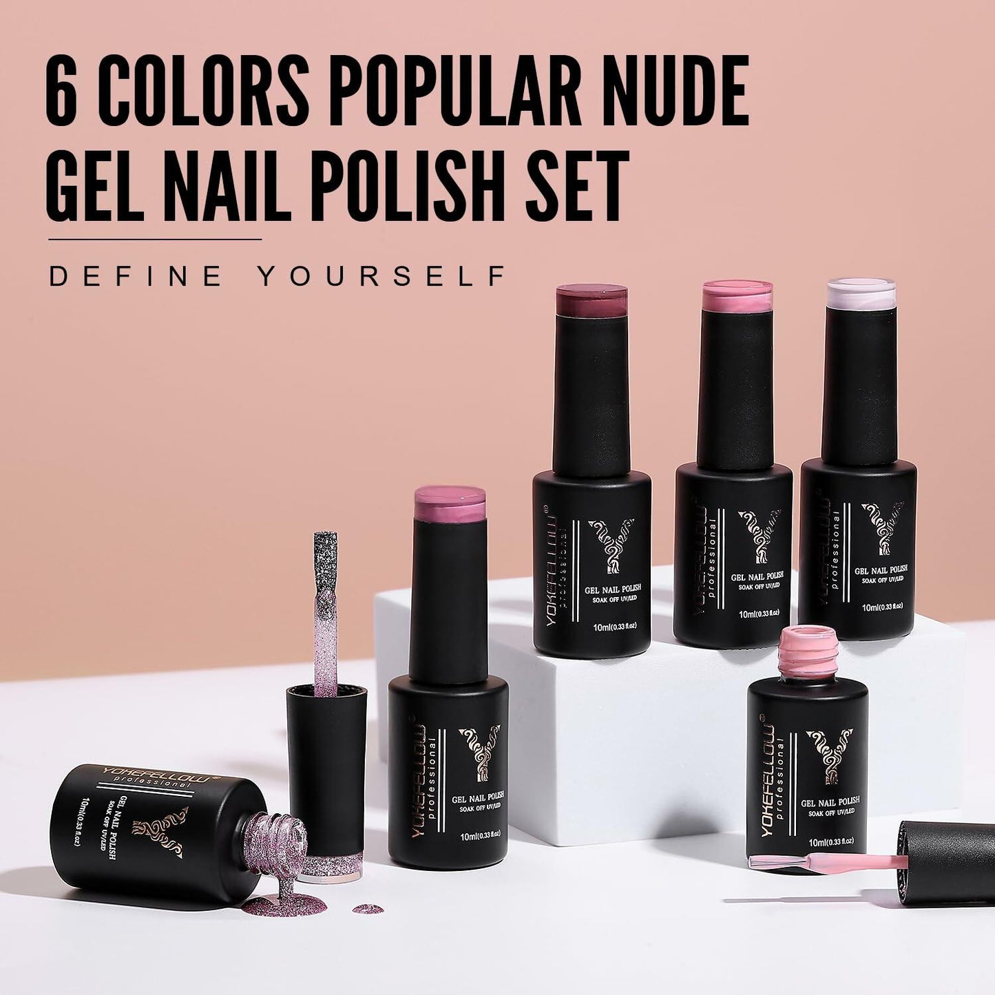 YOKE FELLOW Gel Nail Polish Set 6 Pcs 10ML Nude Pink Glitter Gel Polish