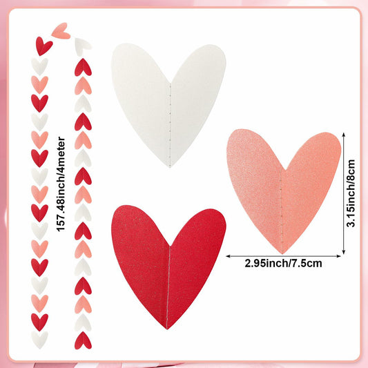 Heliltd Heart Garland 39ft Pink Red White Paper Banner Party Decor