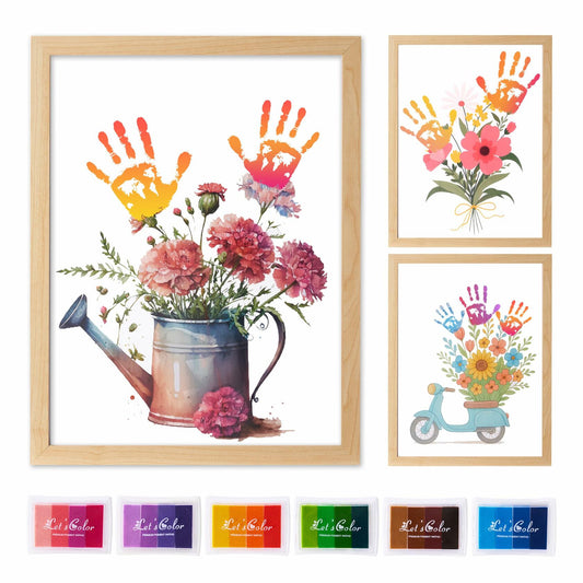 CHERRY CHEERS Flower Bouquet Handprint Art Kit 3 Sheets 6 Colors White Canvas