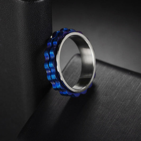 Udolfly Titanium Steel Womens Fidget Spinner Ring Silver Blue Size 12