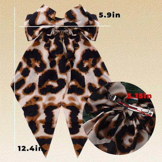 Sdopbinbin Leopard Hair Bow Clip Large Long Tail Barrette Women Girls