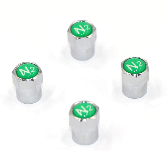 ACCRETION Chrome Brass Valve Stem Caps N2 Nitrogen Logo 4 pcs Red/Silver