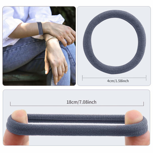 TANJY Black Hair Ties 100 Pcs Seamless Ponytail Holders Thick Hair