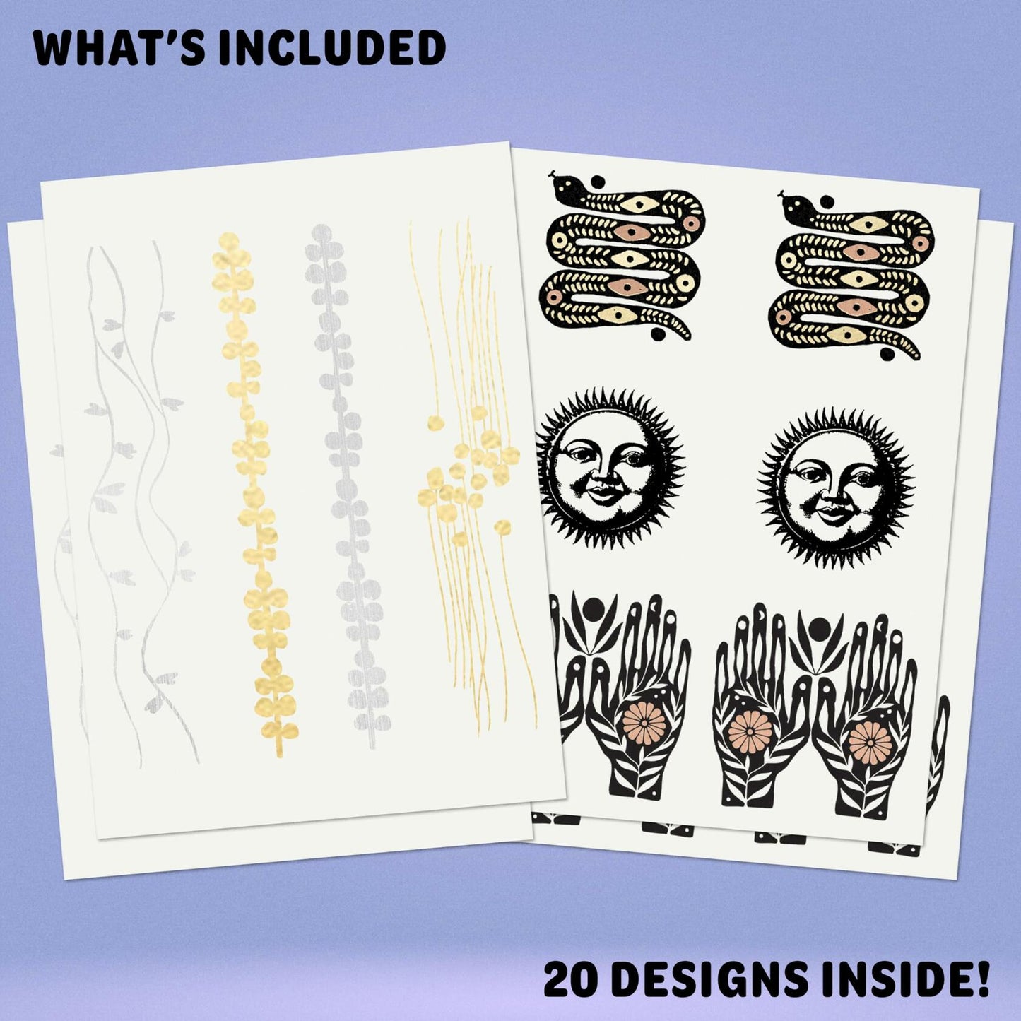 Tattly Metallic Festival Temporary Tattoos 20 Pieces Skin-Safe Vegan Ink