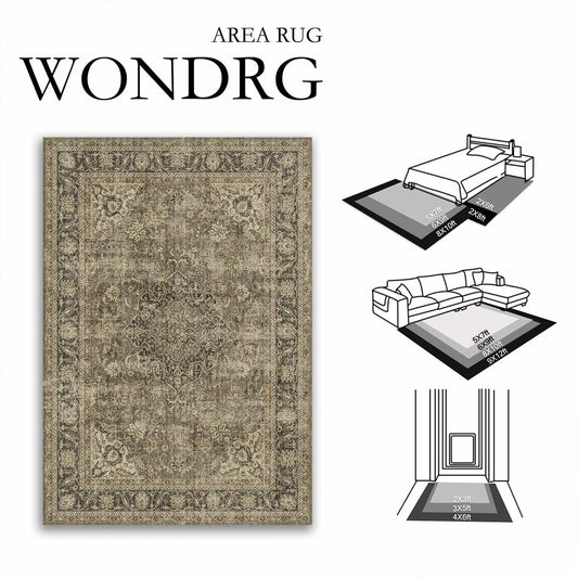 WondRg 2x3 Washable Non-Slip Low Pile Vintage Area Rug Beige