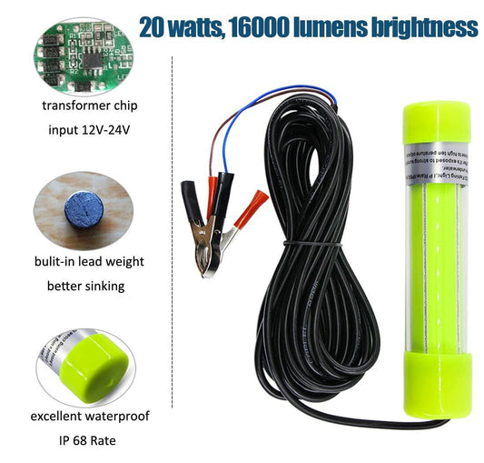 JSHANMEI Underwater Fishing Light 16000 Lumens 20W 12V Blue LED