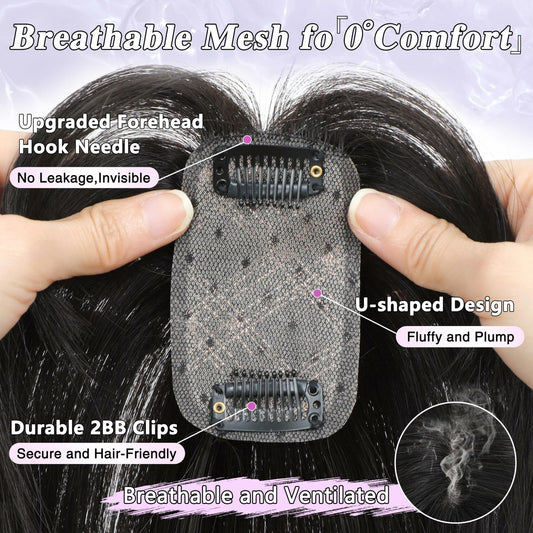 BUPPLER 360° 3D Hair Topper with Bangs for Thinning Hair 5x10 Brown Black