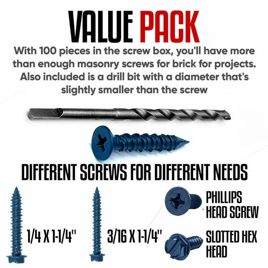 Grrrgooo 1/4 x 1-1/4 Concrete Screws Slotted Hex Washer Head 100pcs