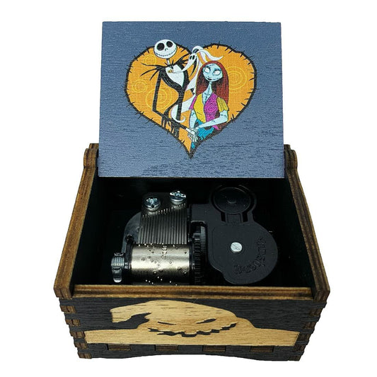 Wood Music Box Wind Up Laser Engraved Halloween Christmas Musical Gift
