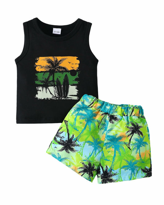NZRVAWS Toddler Boy Summer Outfit 2pcs Tank Top Shorts Set Hawaiian