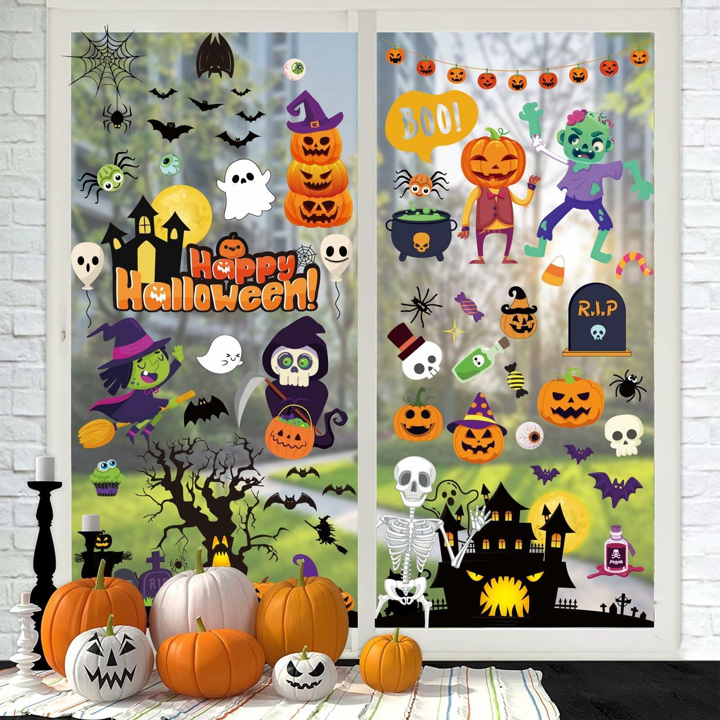 Halloween Decorations 743 PCS Window Clings 10 Sheets Large Double-Sided