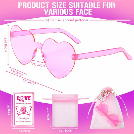 Tellegloww 24pcs Pink Heart Sunglasses Breast Cancer Awareness Gifts