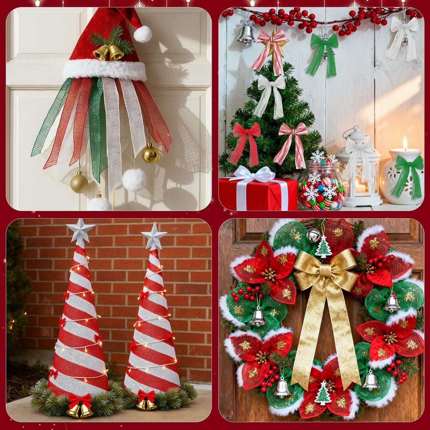 Funactu Metallic Mesh Ribbon 10in x 30ft Red Foil Christmas Decor