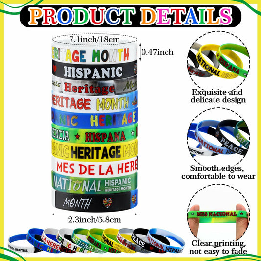 VioraWhite 400pcs Hispanic Heritage Month Silicone Rubber Bracelets Bulk
