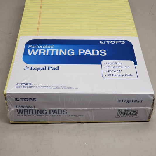 ZA@ TOPS (12 Pack) Legal Pad Perforated Writing Pads 8.5" x 14" 50 pages Yellow 7572 D