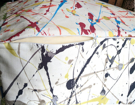 Bean Bag Colorful Paint Splatter Cactus Ottoman, Floor Pouf Cover