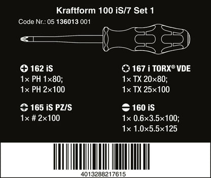 Wera 100 iS/7 VDE Set 1 Kraftform Insulated Screwdriver Set 7 Piece 05136013001