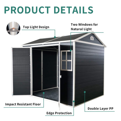 [06X08FT] Alora Outdoor Resin Patio Garden Shed With Floor, 2 Windows, And Lockable Doors (SAK54953)