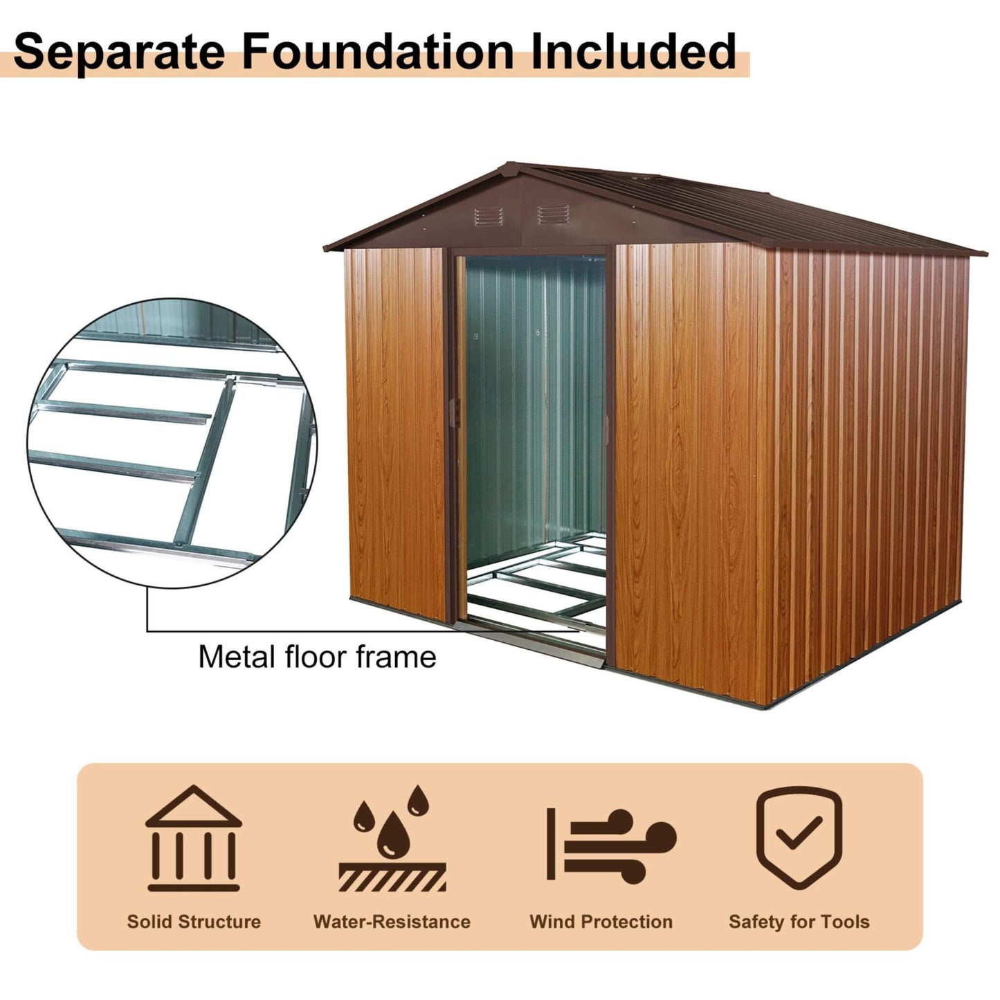 [06X08FT] Alora Premium Outdoor Metal Storage Shed With Metal Floor Frame (SAK95204)