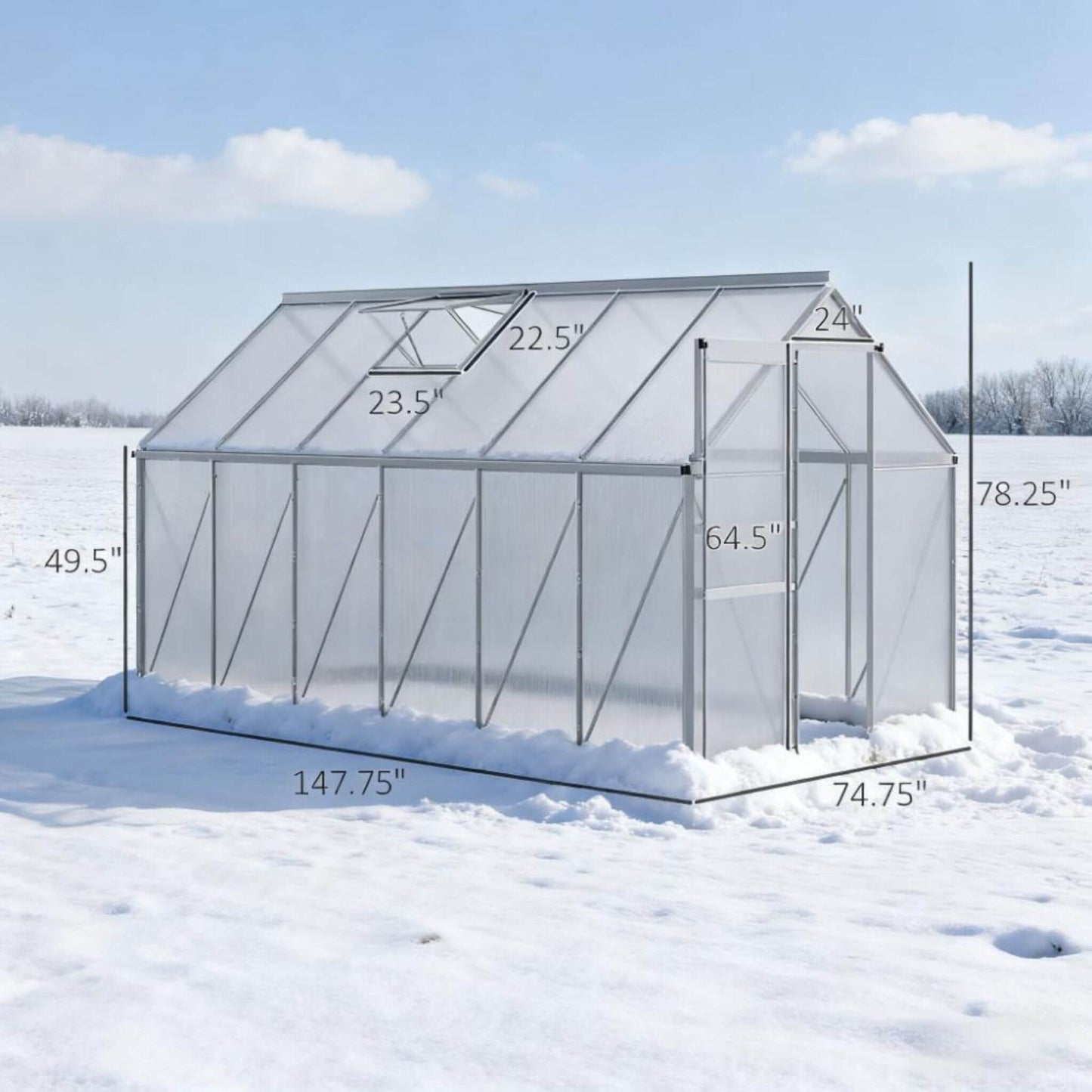 [06X12FT] Heavy-Duty Aluminum Walk-In Greenhouse With Rooftop Vent And Sliding Door (SAK69048)