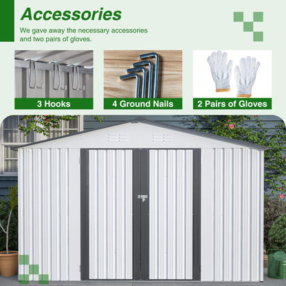 [08X10FT] Alora Heavy-Duty Outdoor All-Weather Metal Garden Tool Shed (SAK28501)