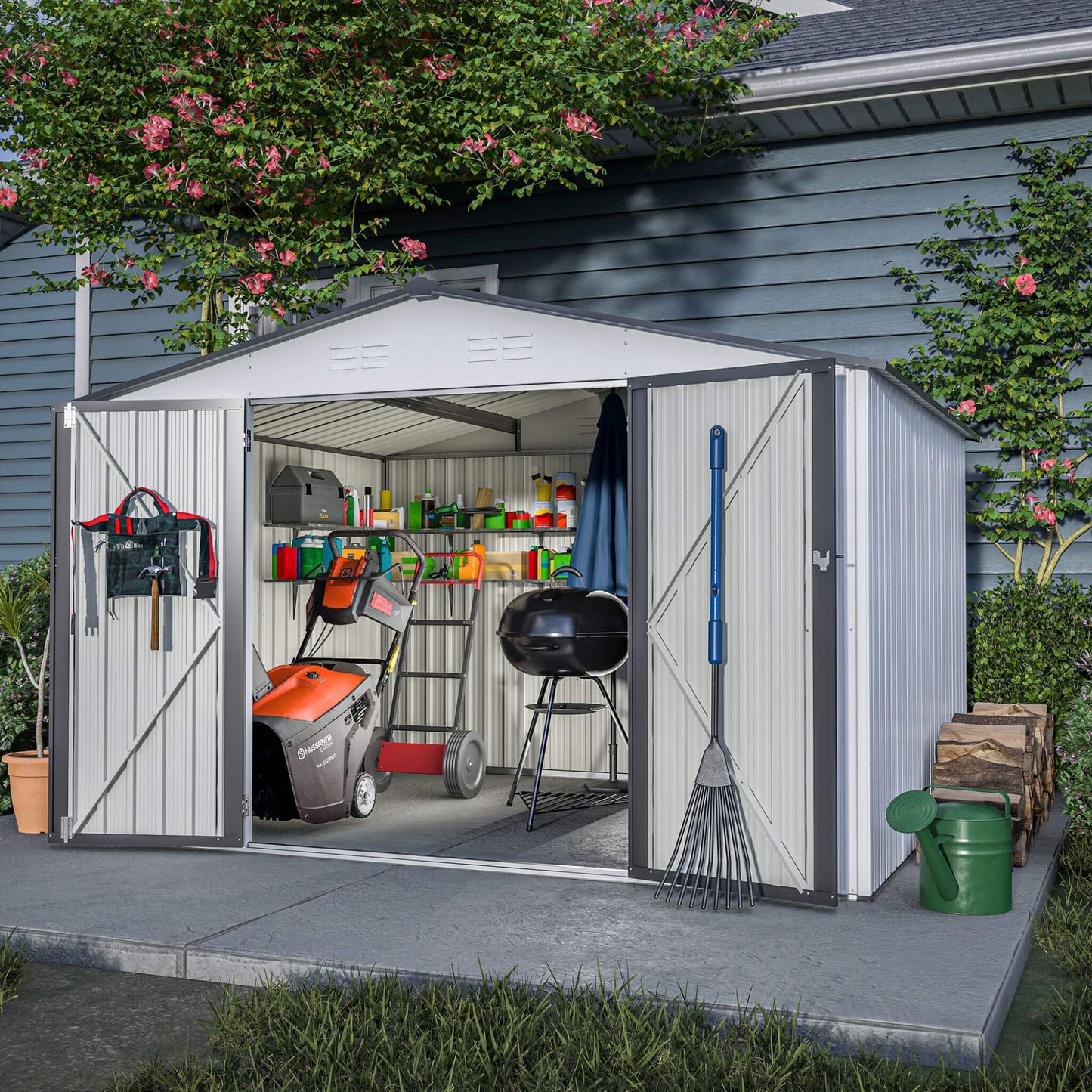 [08X10FT] Alora Heavy-Duty Outdoor All-Weather Metal Garden Tool Shed (SAK28501)