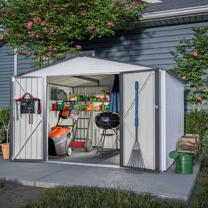 [08X10FT] Alora Heavy-Duty Outdoor All-Weather Metal Garden Tool Shed (SAK28501)