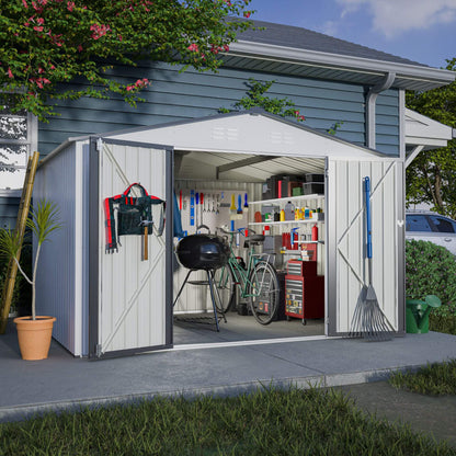 [08X10FT] Alora Heavy-Duty Outdoor All-Weather Metal Garden Tool Shed (SAK28501)