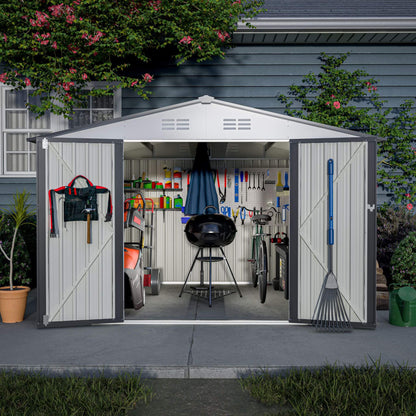 [08X10FT] Alora Heavy-Duty Outdoor All-Weather Metal Garden Tool Shed (SAK28501)