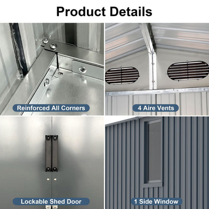 [08X10FT] Large Outdoor Metal Backyard Garden Storage Tool Shed With Window And Lockable Doors (SAK68140)