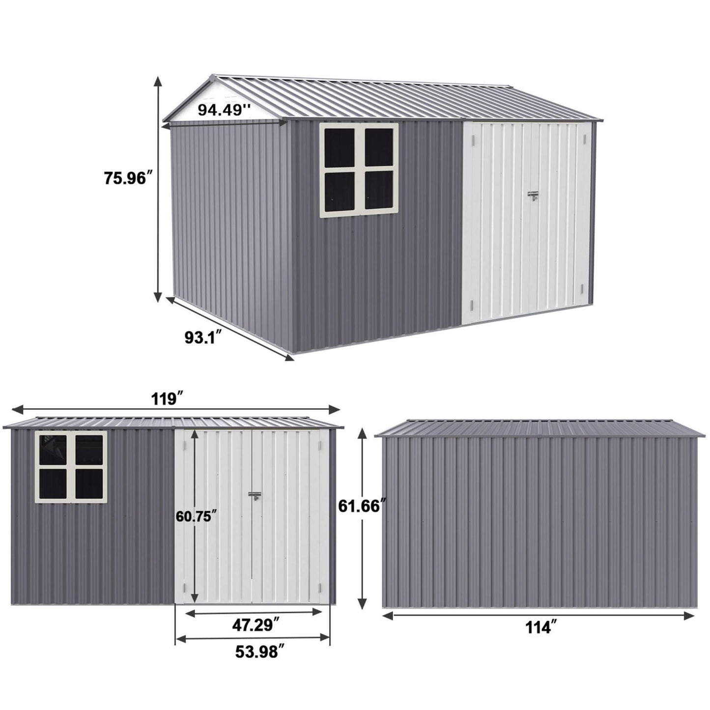 [08X10FT] Alora Outdoor Garden Tool Shed With Thickened Galvanized Steel, Sloped Roof, Vents And Double Lockable Doors (SAK66582)